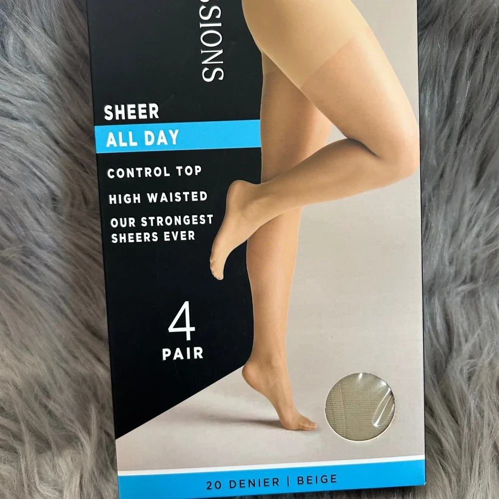 Silk Impressions Sheer Control Top Tights Womens Size‎ XL Beige High Waisted